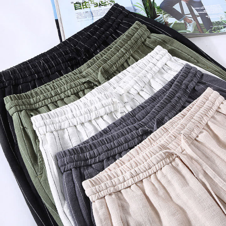Buddha Stones Spring Summer Casual Drawstring Striped Cropped Pants Men's Tapered Pants With Pockets - image 15