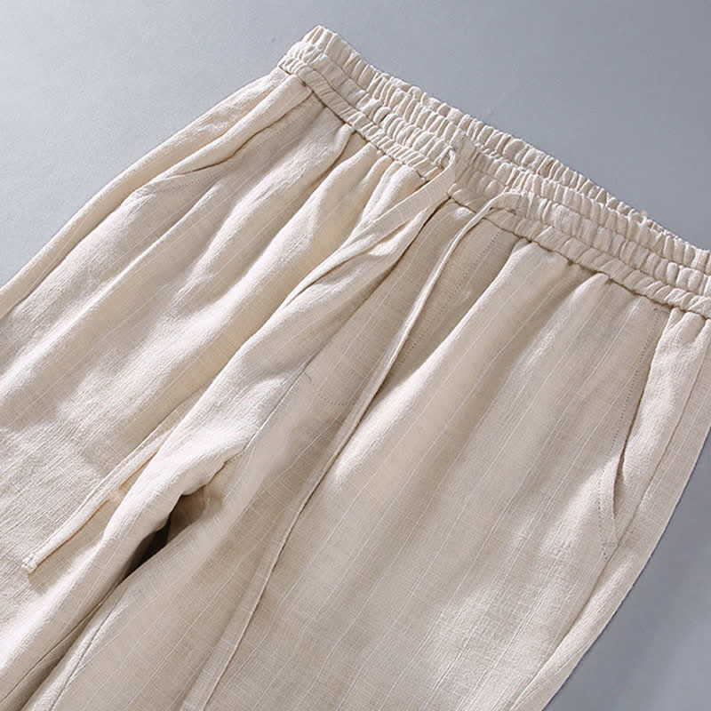 Buddha Stones Spring Summer Casual Drawstring Striped Cropped Pants Men's Tapered Pants With Pockets - image 5
