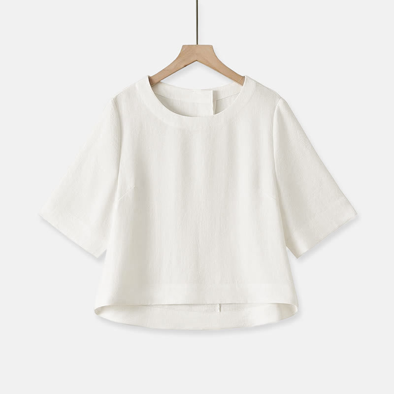 Buddha Stones Summer Casual Minimalist Crew Neck Solid Cropped Women's Short  Sleeve T-Shirts - White - US12, UK/AU16, EU44 (2XL) - image 22