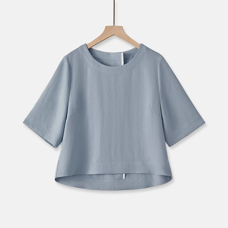 Buddha Stones Summer Casual Minimalist Crew Neck Solid Cropped Women's Short  Sleeve T-Shirts - LightSteelBlue - US12, UK/AU16, EU44 (2XL) - image 15