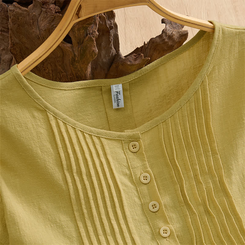 Buddha Stones Summer Casual Minimalist Button-Up Solid Cotton Women's Short Sleeve Shirts - image 18