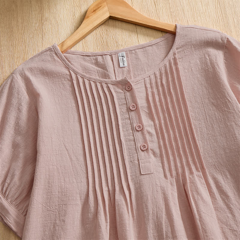 Buddha Stones Summer Casual Minimalist Button-Up Solid Cotton Women's Short Sleeve Shirts - image 10