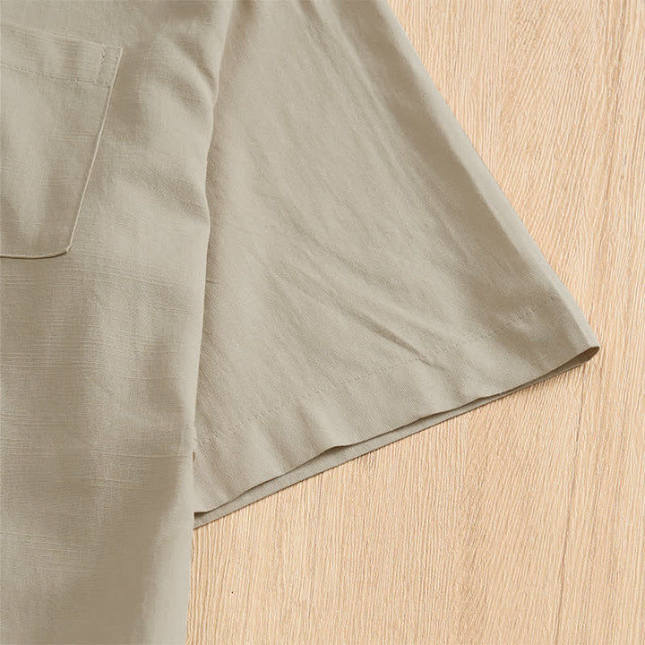 Buddha Stones Summer Casual Tang Style Frog Button Solid Men's Short Sleeve Shirts With Patch Pockets - image 30