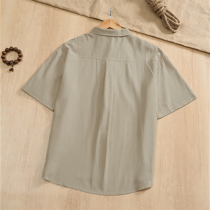 Buddha Stones Summer Casual Tang Style Frog Button Solid Men's Short Sleeve Shirts With Patch Pockets - image 26