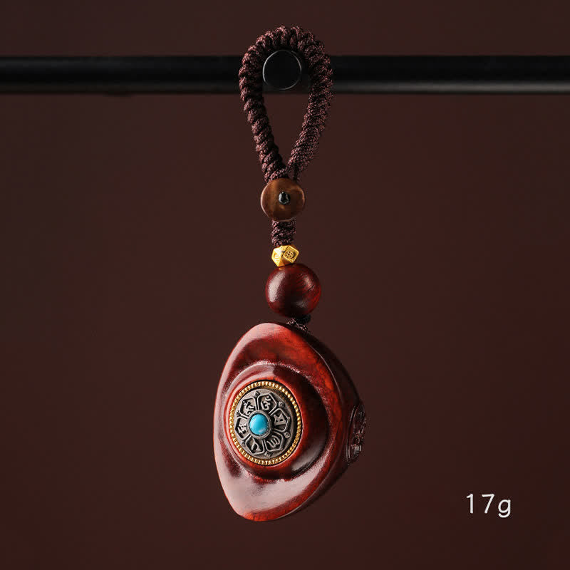Buddha Stones Red Sandalwood Om Mani Padme Hum Yuanbao Wisdom Keychains - image 1
