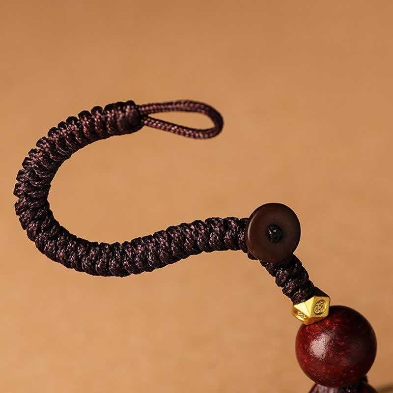 Buddha Stones Red Sandalwood Om Mani Padme Hum Yuanbao Wisdom Keychains - image 4