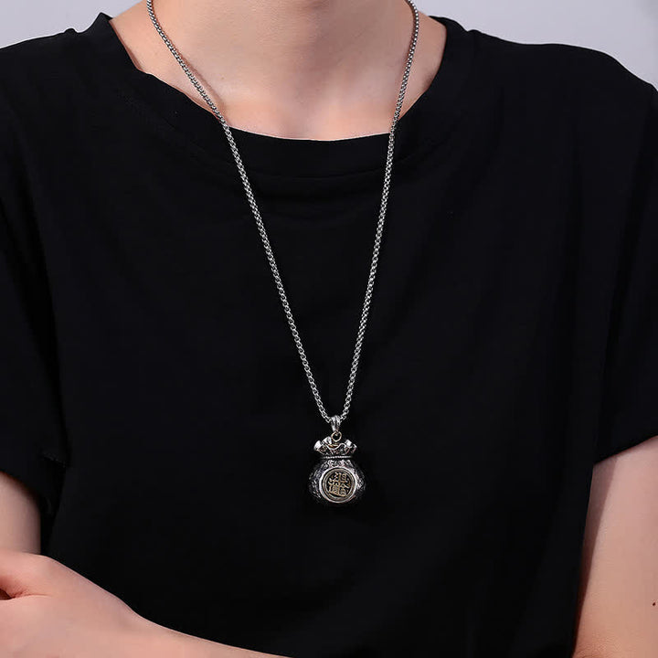 Buddha Stones Copper Fu Character Fortune Bag Grounding Pendant Necklace - image 2