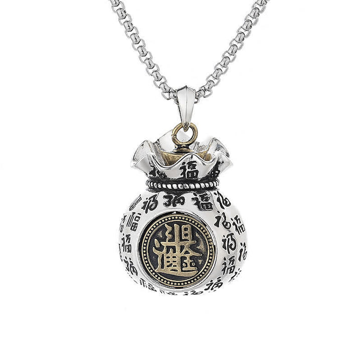 Buddha Stones Copper Fu Character Fortune Bag Grounding Pendant Necklace - image 1