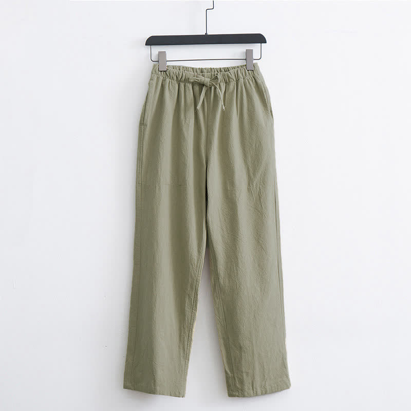 Buddha Stones Men's Solid Color Cotton Casual Drawstring Pants With Pockets - YellowGreen - US/UK/AU44，EU54 (4XL)  - image 0