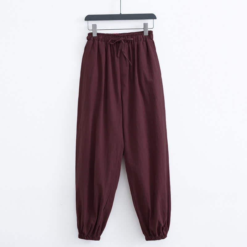 Buddha Stones Solid Color Cotton Casual Men's Harem Pants With Pockets - Maroon - US/UK/AU44，EU54 (4XL) - image 9