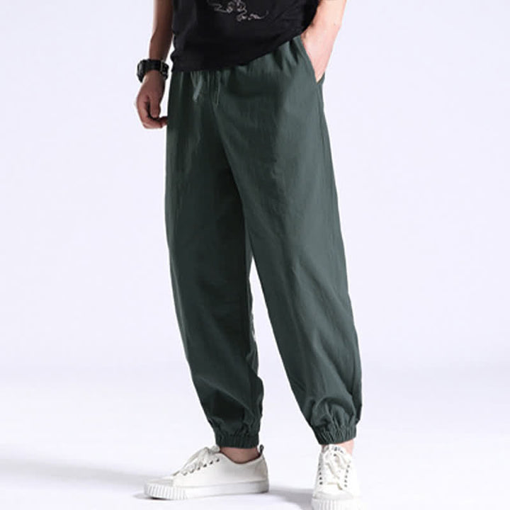Buddha Stones Solid Color Cotton Casual Men's Harem Pants With Pockets - image 11