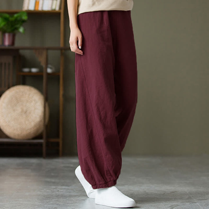 Buddha Stones Plain Color Ramie Linen Cotton Women's Pants With Pockets - PaleVioletRed - US6，UK/AU10，EU38 (L) - image 56