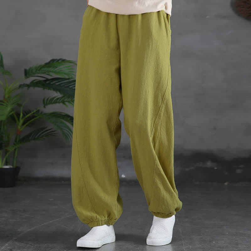 Buddha Stones Plain Color Ramie Linen Cotton Women's Pants With Pockets - image 25