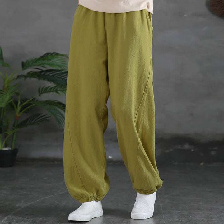 Buddha Stones Plain Color Ramie Linen Cotton Women's Pants With Pockets - image 25