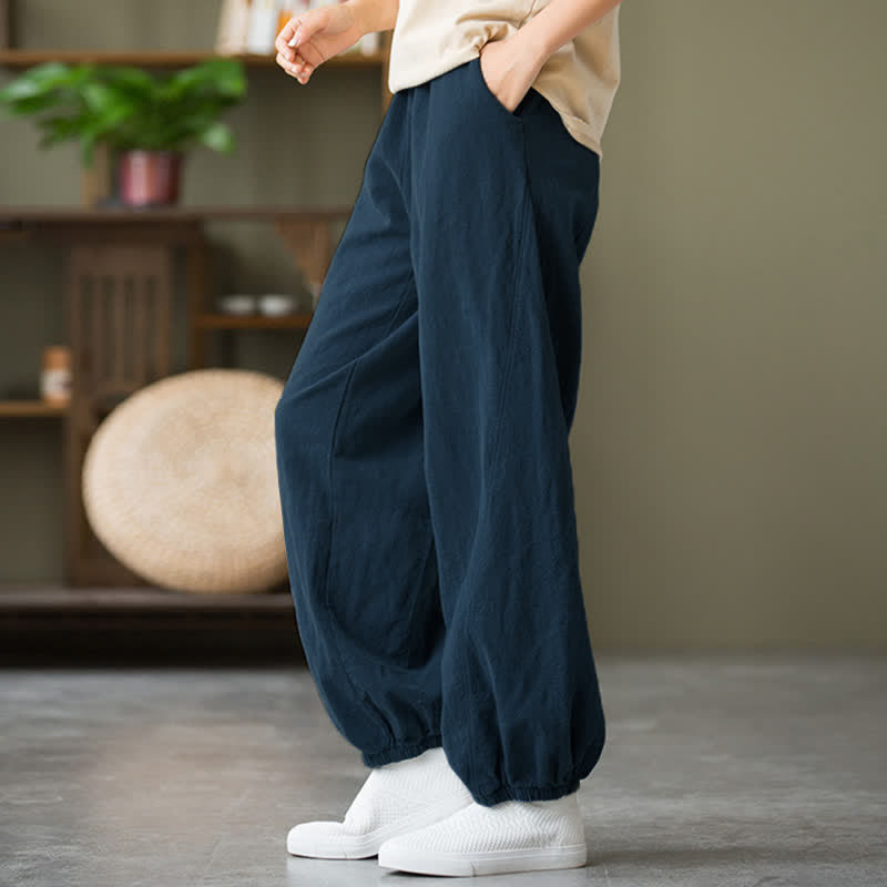 Buddha Stones Plain Color Ramie Linen Cotton Women's Pants With Pockets - image 51