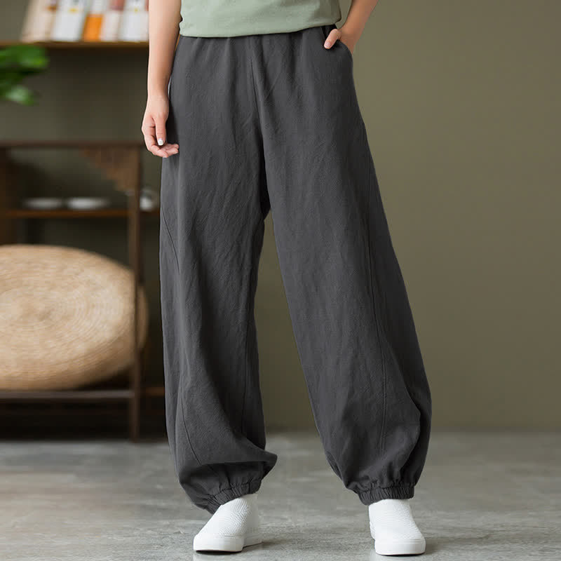 Buddha Stones Plain Color Ramie Linen Cotton Women's Pants With Pockets - image 6