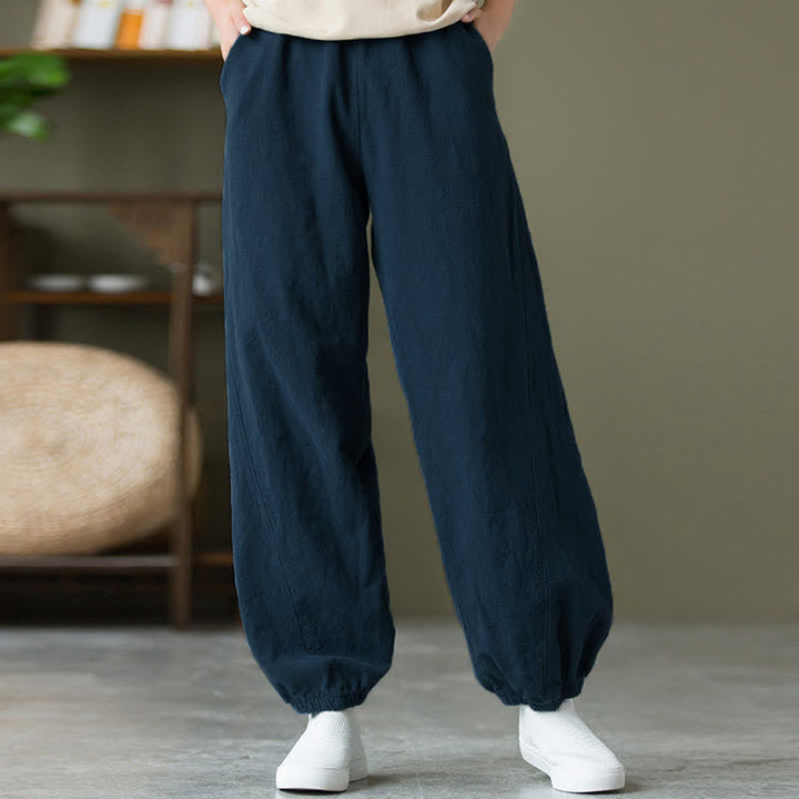 Buddha Stones Plain Color Ramie Linen Cotton Women's Pants With Pockets - image 53