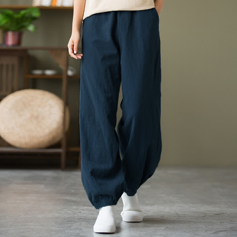 Buddha Stones Plain Color Ramie Linen Cotton Women's Pants With Pockets - SteelBlue - US6，UK/AU10，EU38 (L) - image 47