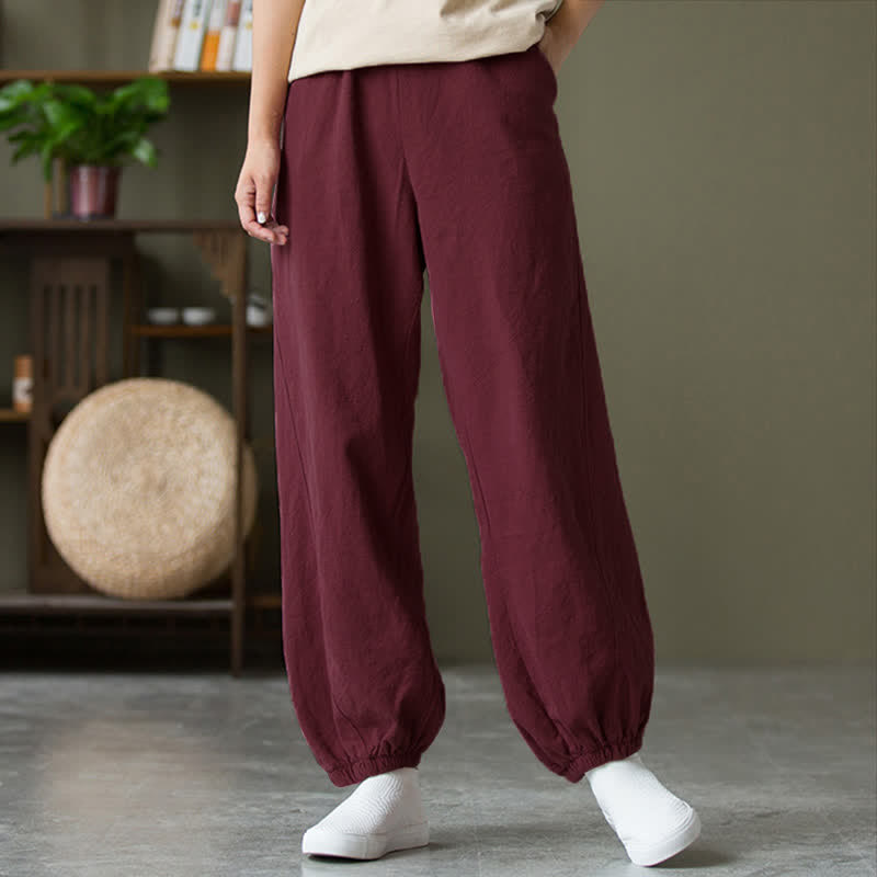 Buddha Stones Plain Color Ramie Linen Cotton Women's Pants With Pockets - image 60