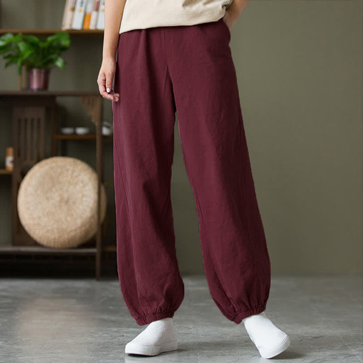 Buddha Stones Plain Color Ramie Linen Cotton Women's Pants With Pockets - image 60