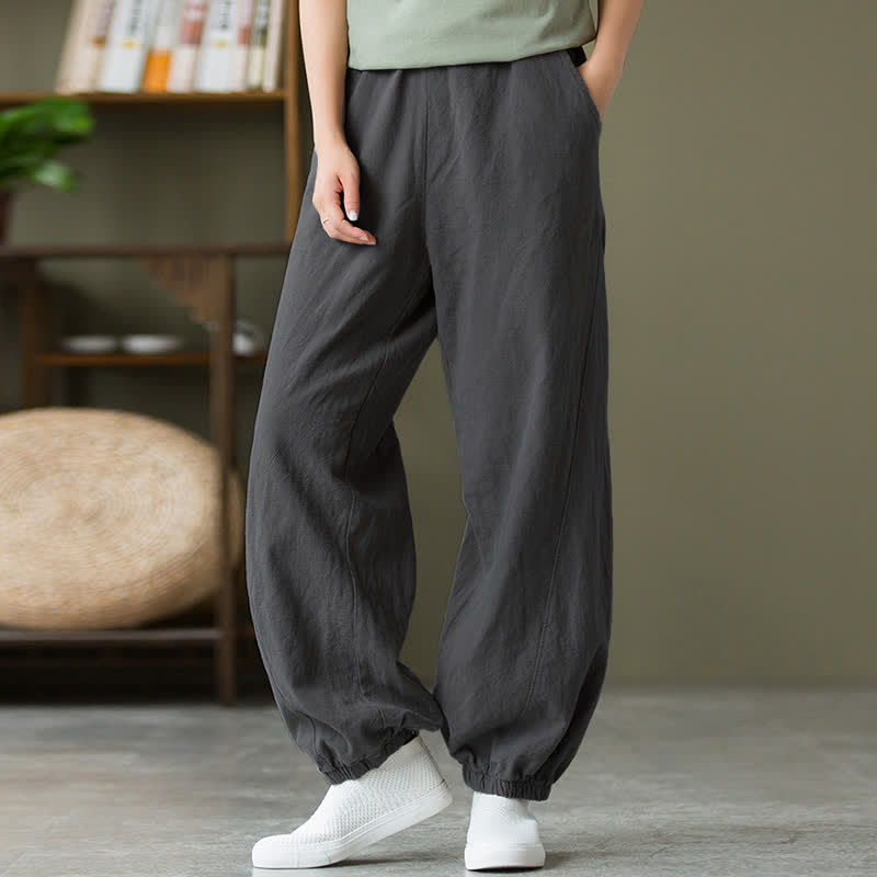 Buddha Stones Plain Color Ramie Linen Cotton Women's Pants With Pockets - image 4