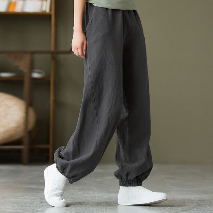 Buddha Stones Plain Color Ramie Linen Cotton Women's Pants With Pockets - image 7