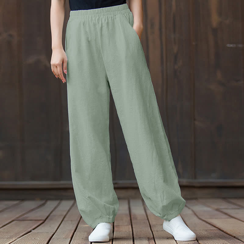 Buddha Stones Plain Color Ramie Linen Cotton Women's Pants With Pockets - image 69