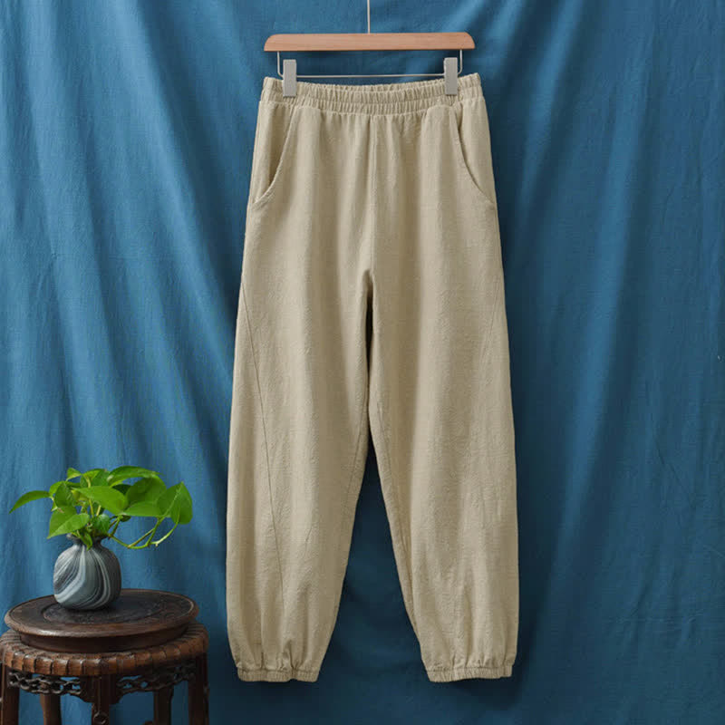 Buddha Stones Plain Color Ramie Linen Cotton Women's Pants With Pockets - image 18