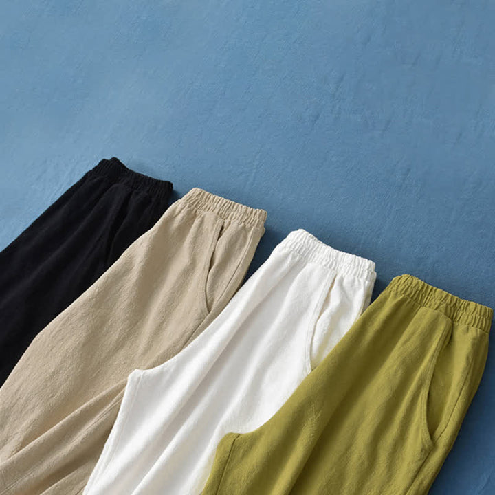 Buddha Stones Plain Color Ramie Linen Cotton Women's Pants With Pockets - image 46