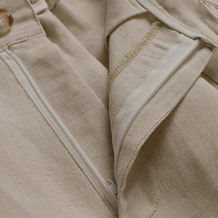 Buddha Stones Summer Zipper Elastic Waist Design Men's Cotton Linen Wide Leg Pants With Pockets - image 3