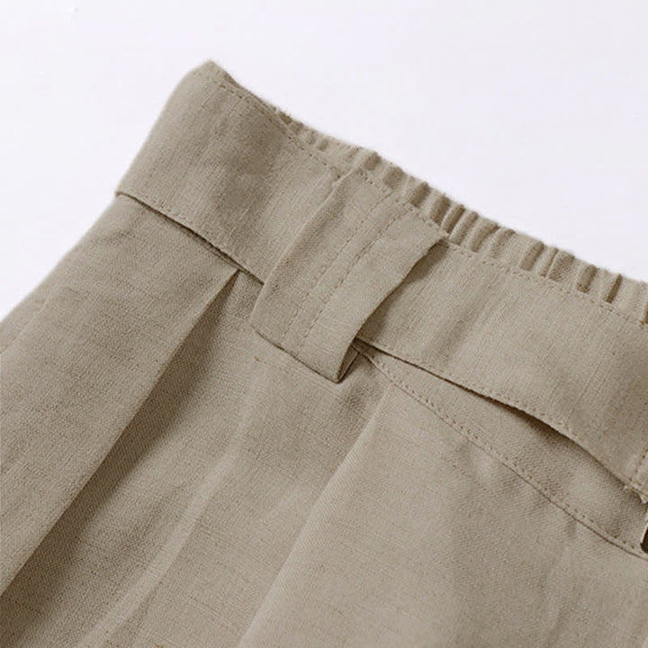 Buddha Stones Summer Zipper Elastic Waist Design Men's Cotton Linen Wide Leg Pants With Pockets - image 6