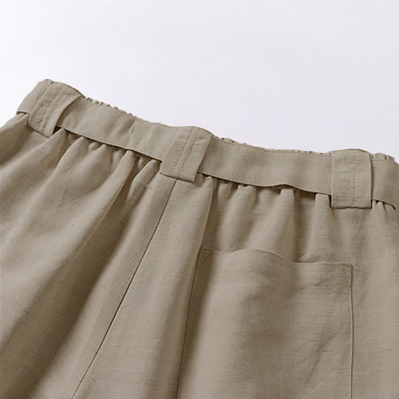 Buddha Stones Summer Zipper Elastic Waist Design Men's Cotton Linen Wide Leg Pants With Pockets - image 5