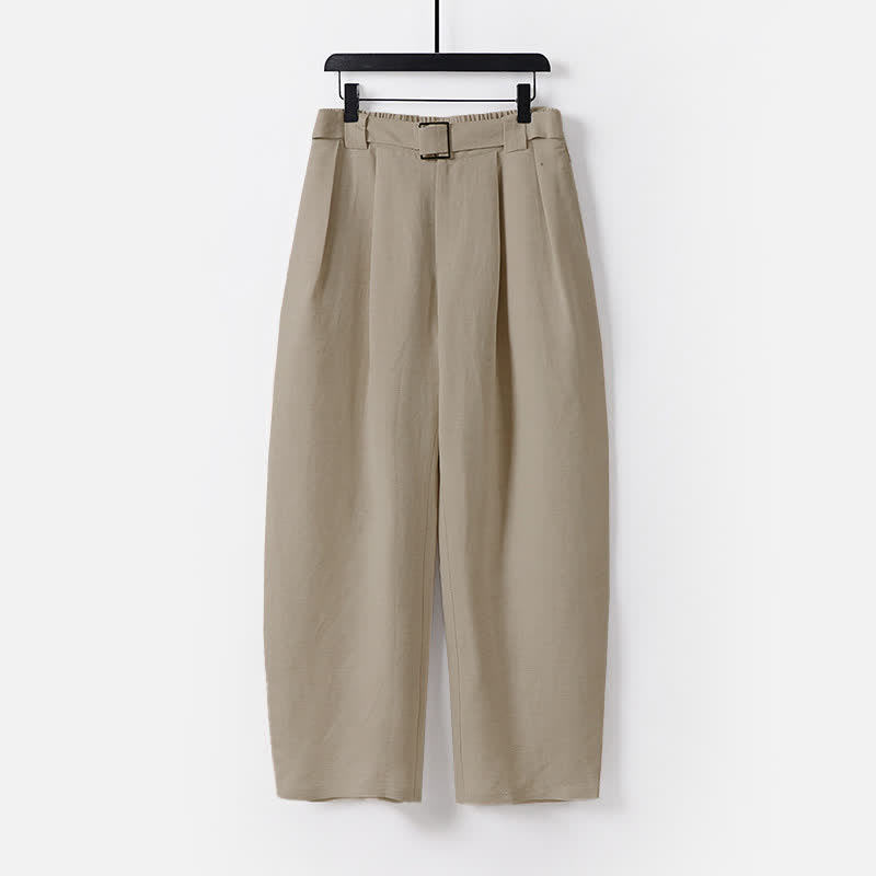 Buddha Stones Summer Zipper Elastic Waist Design Men's Cotton Linen Wide Leg Pants With Pockets - Tan - US/UK/AU56，EU66 (9XL) - image 0
