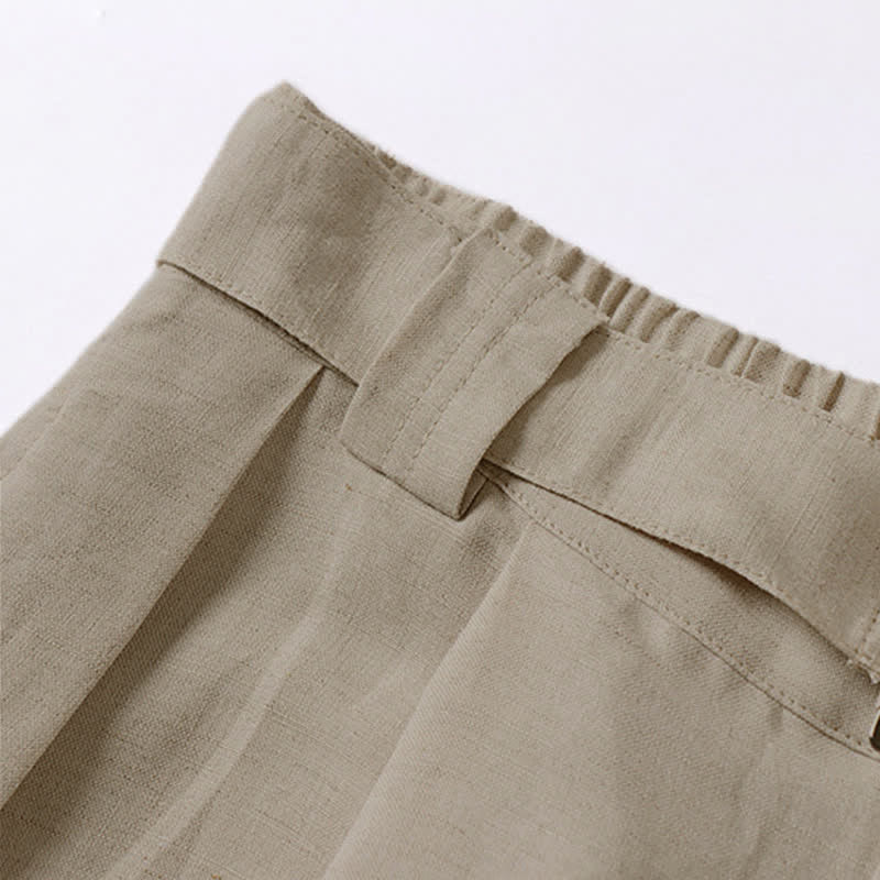 Buddha Stones Summer Zipper Elastic Waist Design Men's Cotton Linen Wide Leg Pants With Pockets - image 6