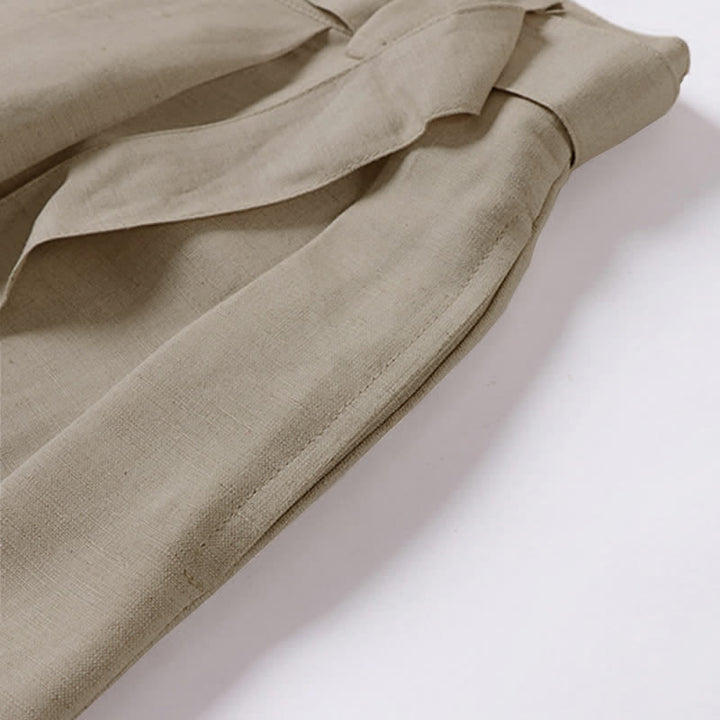 Buddha Stones Summer Zipper Elastic Waist Design Men's Cotton Linen Wide Leg Pants With Pockets - image 4