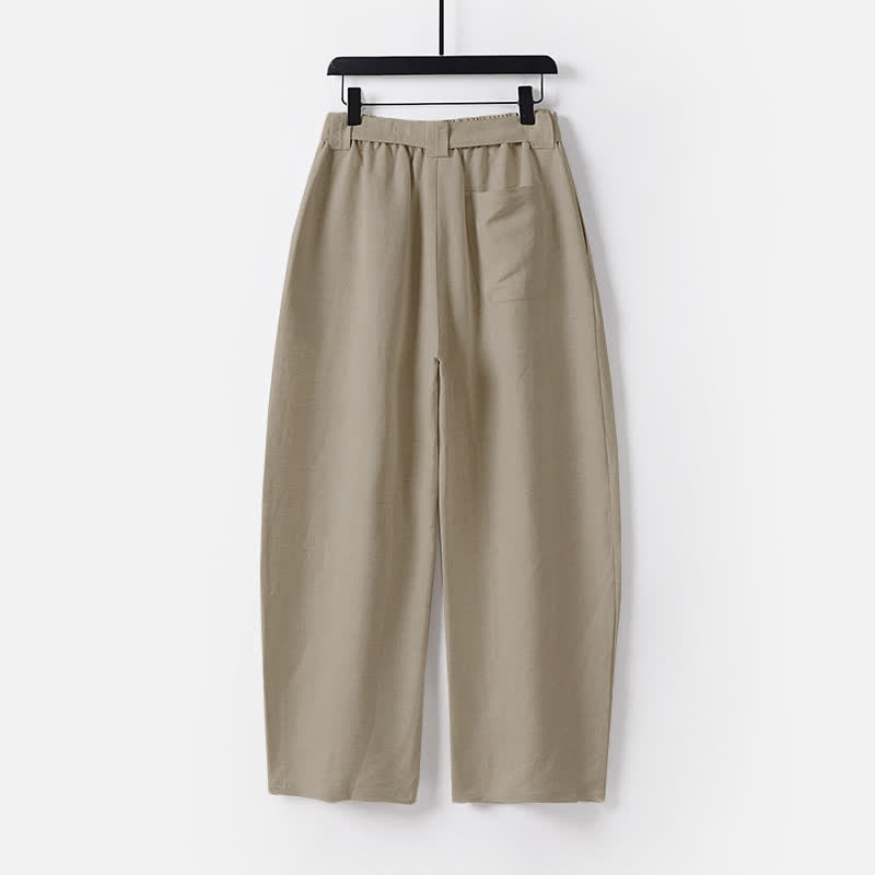 Buddha Stones Summer Zipper Elastic Waist Design Men's Cotton Linen Wide Leg Pants With Pockets - image 1