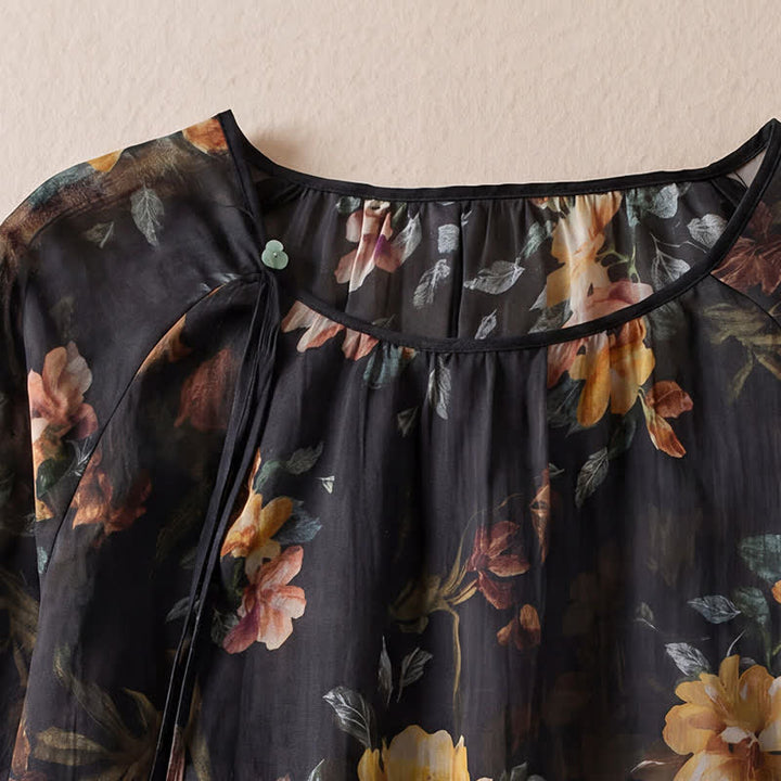 Buddha Stones Spring Summer Boho Drawstring Floral Women's Long Sleeve Shirts - image 7