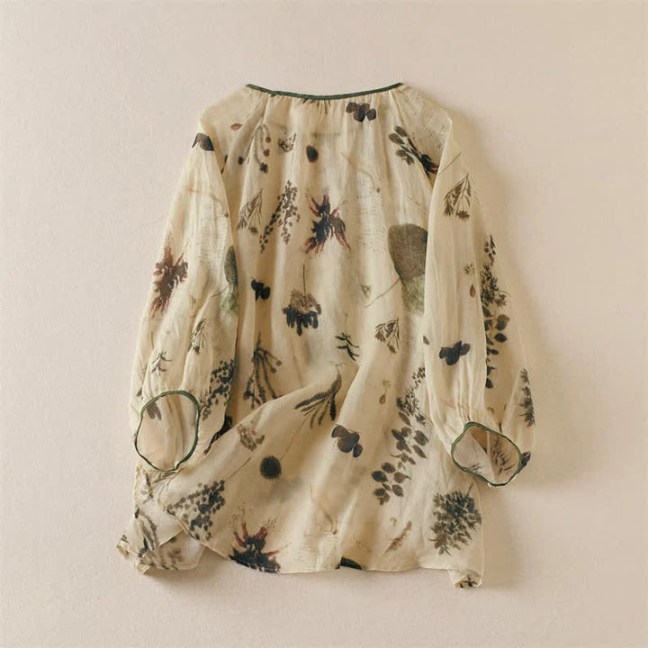 Buddha Stones Spring Summer Boho Drawstring Floral Women's Long Sleeve Shirts - image 1