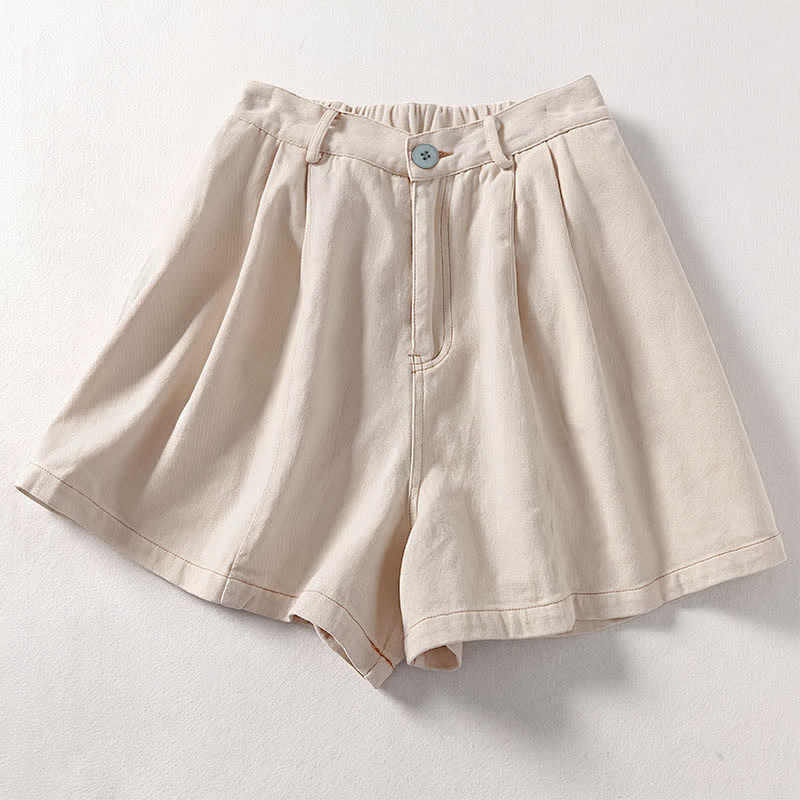 Buddha Stones Summer Casual Minimalist Button-Up Solid Women's Shorts With Pockets - Linen - US8-10, UK/AU12-14, EU40-42 (2XL) - image 0