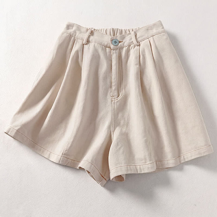 Buddha Stones Summer Casual Minimalist Button-Up Solid Women's Shorts With Pockets - Linen - US8-10, UK/AU12-14, EU40-42 (2XL) - image 0