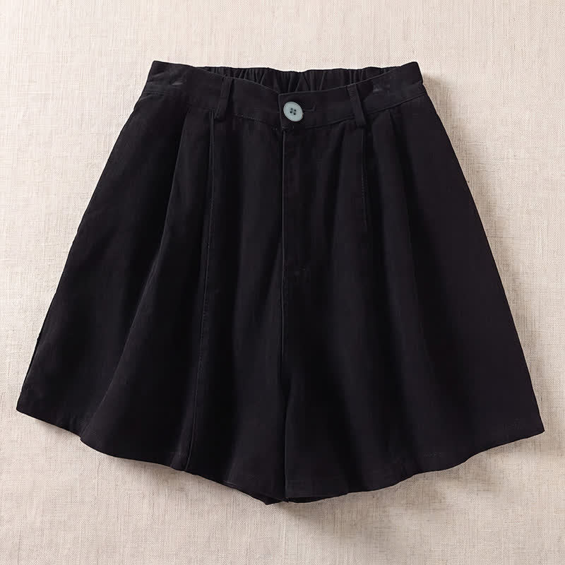 Buddha Stones Summer Casual Minimalist Button-Up Solid Women's Shorts With Pockets - Black - US8-10, UK/AU12-14, EU40-42 (2XL) - image 1