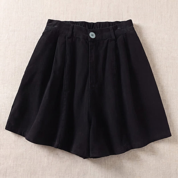 Buddha Stones Summer Casual Minimalist Button-Up Solid Women's Shorts With Pockets - Black - US8-10, UK/AU12-14, EU40-42 (2XL) - image 1