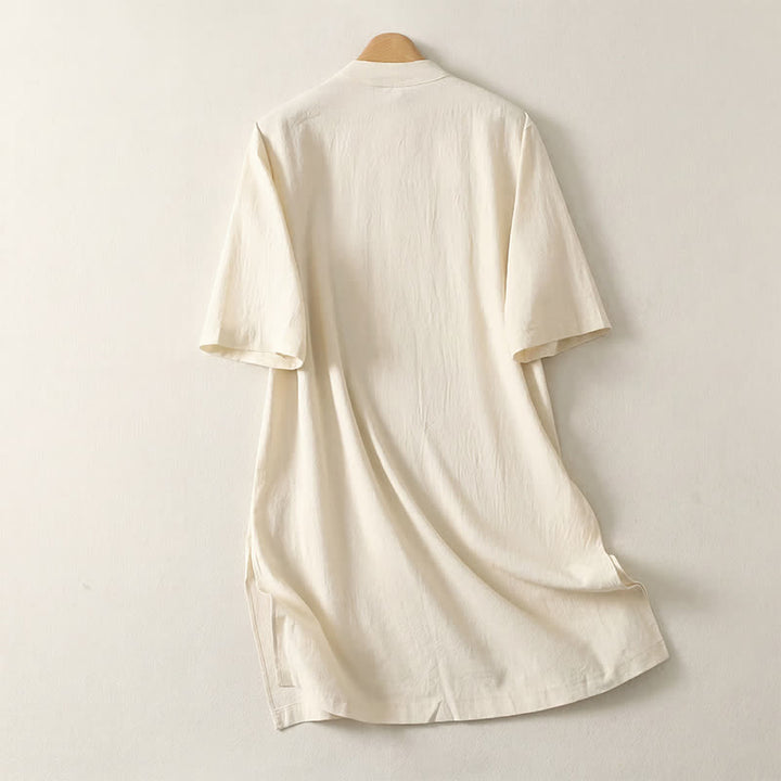 Buddha Stones Summer Casual Tang Style Mandarin Collar Solid Women's Short Sleeve Dresses - image 1