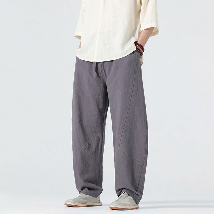 Buddha Stones Spring Summer Casual Minimalist Drawstring Solid Linen Long Pants Men's Straight Leg Pants With Pockets - image 2
