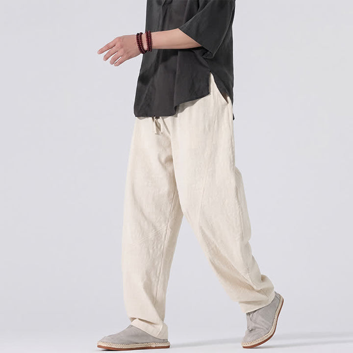 Buddha Stones Spring Summer Casual Minimalist Drawstring Solid Linen Long Pants Men's Straight Leg Pants With Pockets - image 28