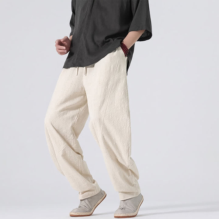 Buddha Stones Spring Summer Casual Minimalist Drawstring Solid Linen Long Pants Men's Straight Leg Pants With Pockets - image 29