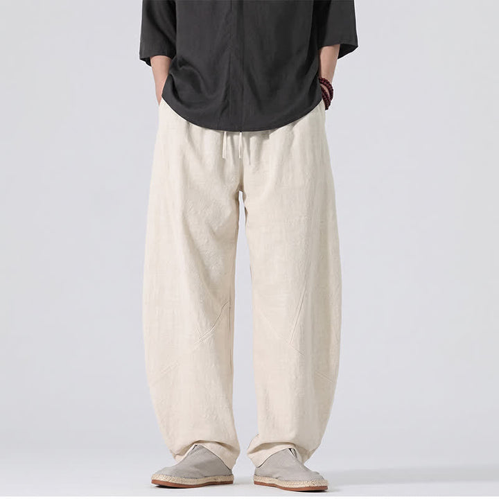 Buddha Stones Spring Summer Casual Minimalist Drawstring Solid Linen Long Pants Men's Straight Leg Pants With Pockets - AntiqueWhite - US/UK/AU46，EU56 (5XL) - image 25