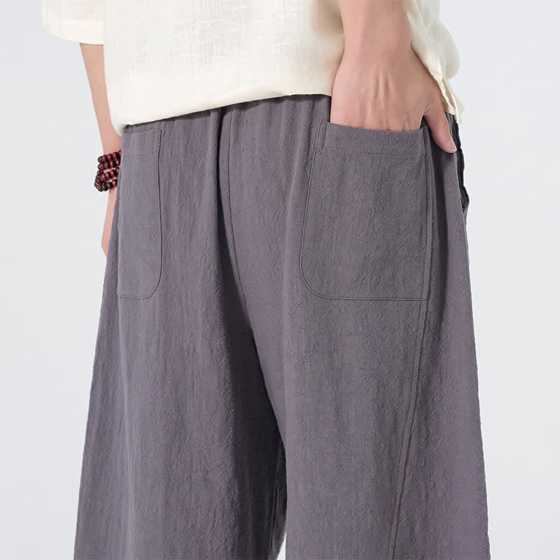 Buddha Stones Spring Summer Casual Minimalist Drawstring Solid Linen Long Pants Men's Straight Leg Pants With Pockets - image 7