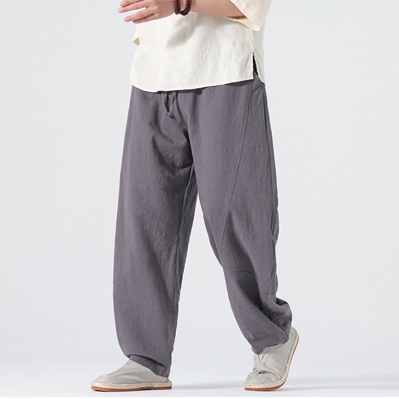 Buddha Stones Spring Summer Casual Minimalist Drawstring Solid Linen Long Pants Men's Straight Leg Pants With Pockets - image 4