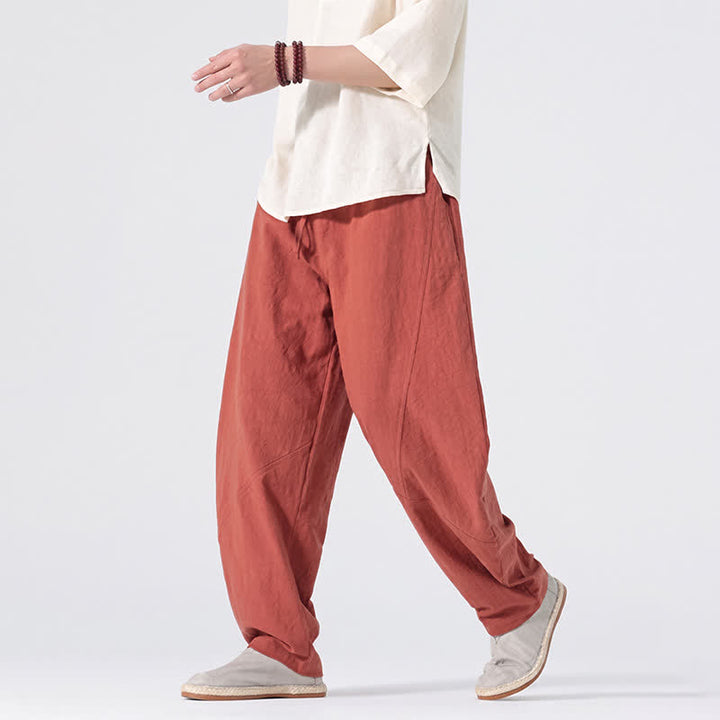 Buddha Stones Spring Summer Casual Minimalist Drawstring Solid Linen Long Pants Men's Straight Leg Pants With Pockets - image 21